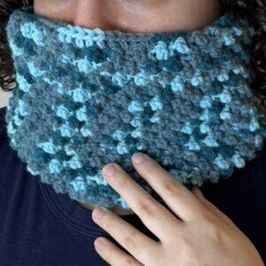 Blue Beaded Crochet Cowl